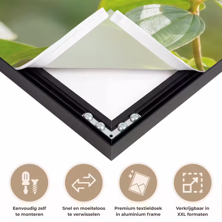 Kolibrie - Bloem - Natuur - Groen Textielframe zwart klein -USP_closeupNL