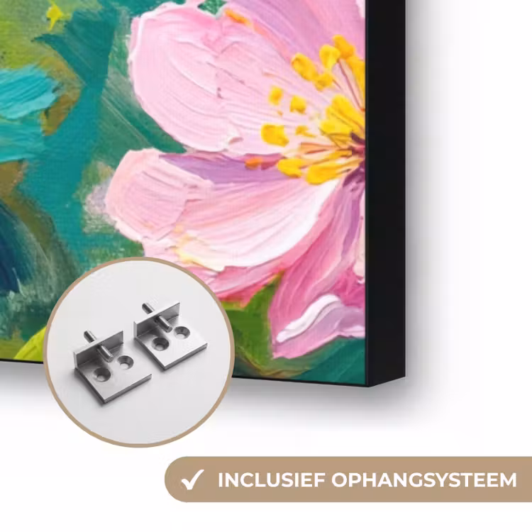 Kolibrie - Bloemen - Natuur - Kleurrijk Textielframe zwart klein -USP_ophangsysteemNL