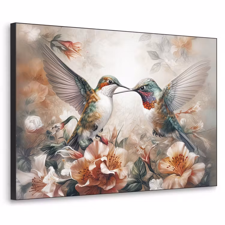 Kolibrie - Vogels - Bloemen - Natuur Textielframe zwart klein -3d