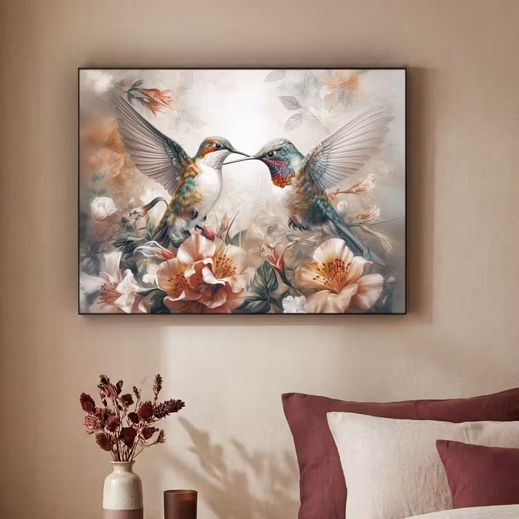 Kolibrie - Vogels - Bloemen - Natuur Textielframe zwart klein -sfeer1