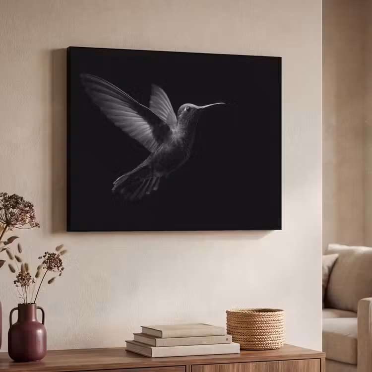 Kolibrie - Zwart - Dieren Textielframe zwart klein -sfeer3