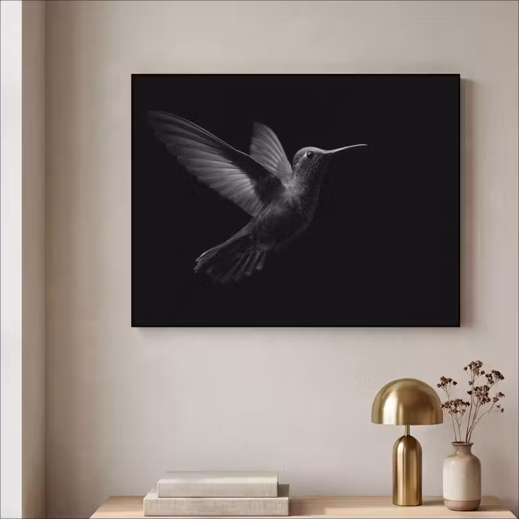 Kolibrie - Zwart - Dieren Textielframe - compleet frame klein -sfeer2