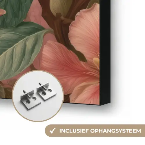 Kolibries - Bloemen - Groen - Roze Textielframe zwart klein -USP_ophangsysteemNL
