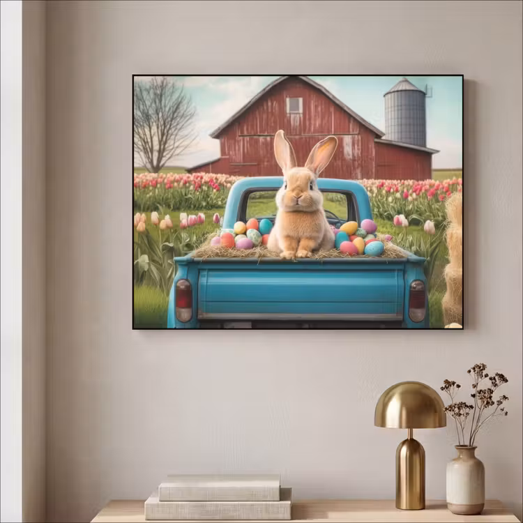 Konijn - Boerderij - Eieren Textielframe zwart klein -sfeer2