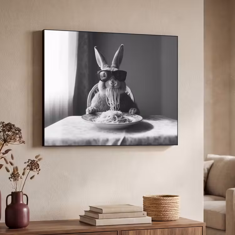 Konijn - Bunny - Zonnebril - Tafelkleed - Pasta - Schattig Textielframe - compleet frame klein -sfeer3