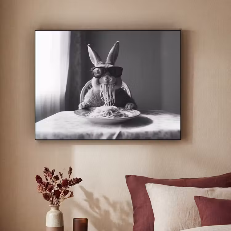 Konijn - Bunny - Zonnebril - Tafelkleed - Pasta - Schattig Textielframe - compleet frame klein -sfeer1