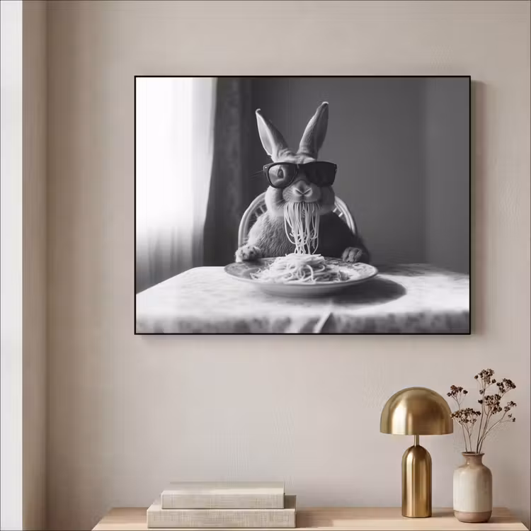 Konijn - Bunny - Zonnebril - Tafelkleed - Pasta - Schattig Textielframe - compleet frame klein -sfeer2