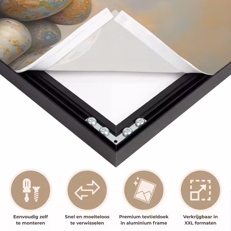 Konijn - Eieren - Kleurrijk Textielframe zwart klein -USP_closeupNL
