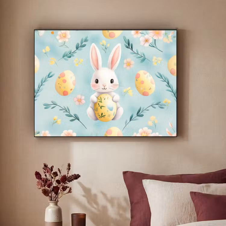 Konijn - Eieren - Takjes Textielframe zwart klein -sfeer1