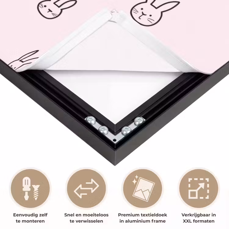 Konijnen - Minimalistisch - Roze Textielframe zwart klein 947 -USP_closeupNL