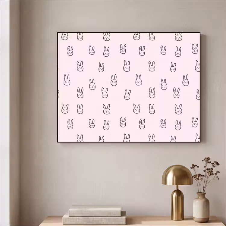 Konijnen - Minimalistisch - Roze Textielframe zwart klein 947 -sfeer2