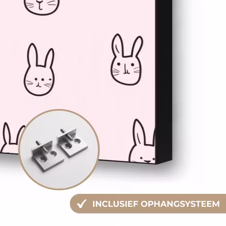 Konijnen - Minimalistisch - Roze Textielframe zwart klein 947 -USP_ophangsysteemNL