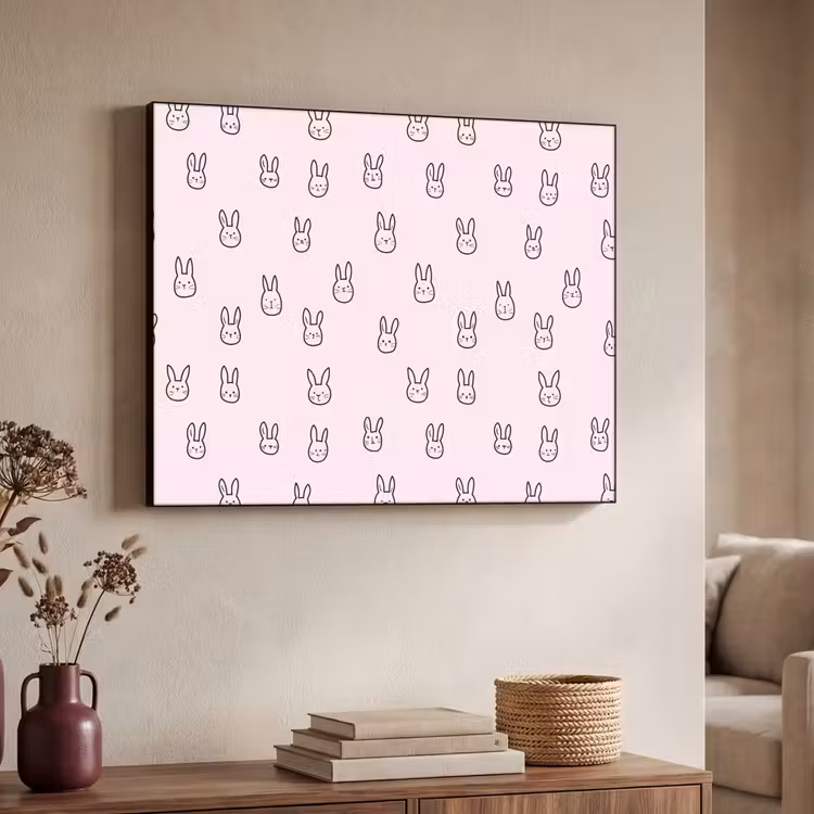 Konijnen - Minimalistisch - Roze Textielframe zwart klein 947 -sfeer3