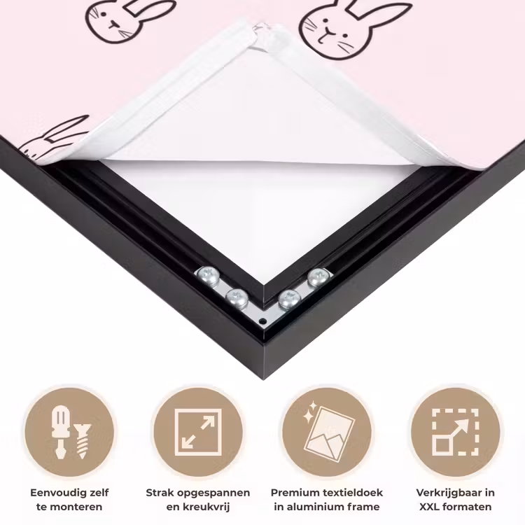 Konijnen - Minimalistisch - Roze Textielframe zwart klein 947 -USP_feed_closeupNL