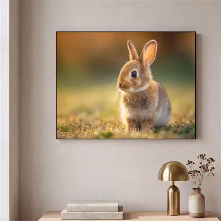 Konijntje - Bruin - Gras Textielframe - compleet frame klein -sfeer2
