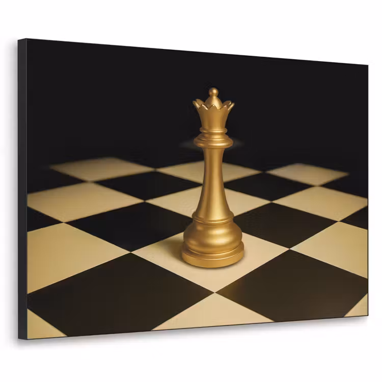 Koningin - Schaakstuk - Geblokt - Goud Textielframe - compleet frame klein -3d