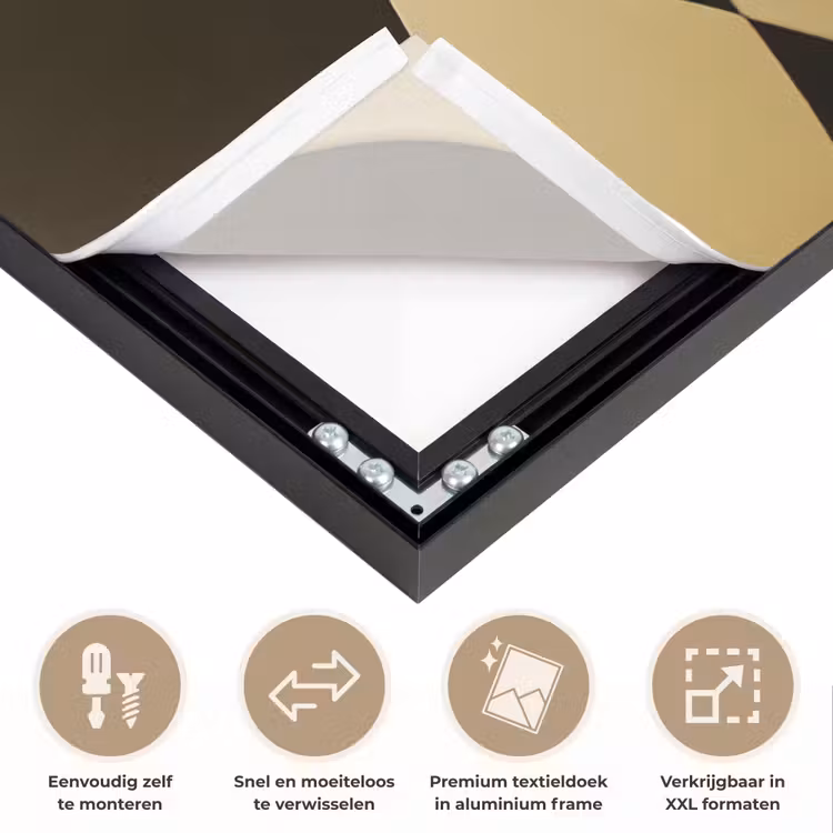 Koningin - Schaakstuk - Geblokt - Goud Textielframe zwart klein -USP_closeupNL