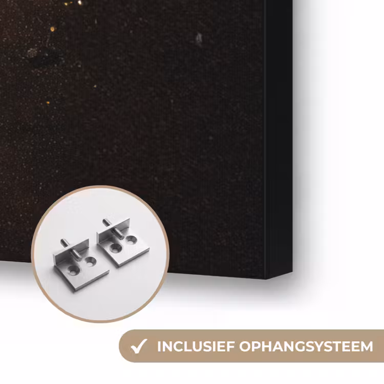 Koptelefoon - Bruin - Dynamische penseelstreken Textielframe zwart klein -USP_ophangsysteemNL