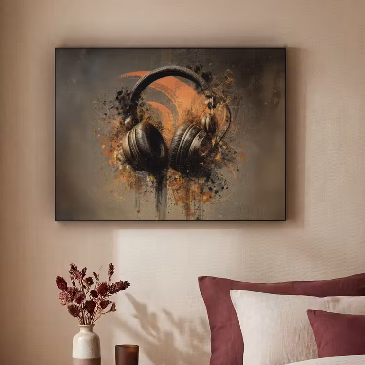Koptelefoon - Bruin - Verf - Vintage Textielframe - compleet frame klein -sfeer1