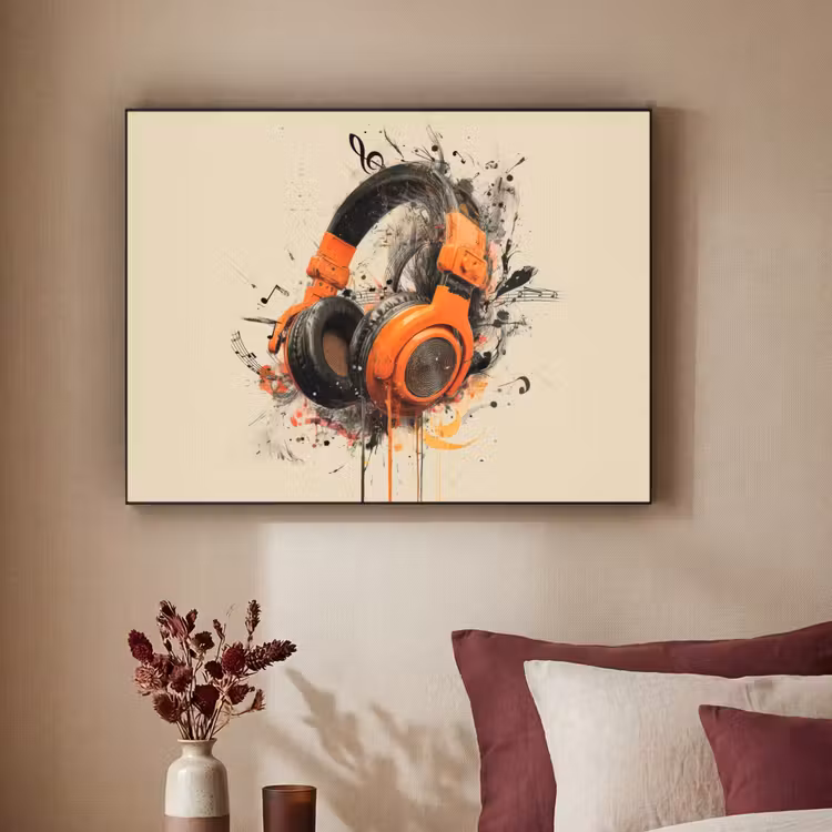 Koptelefoon - Oranje - Explosief Textielframe - compleet frame klein -sfeer1