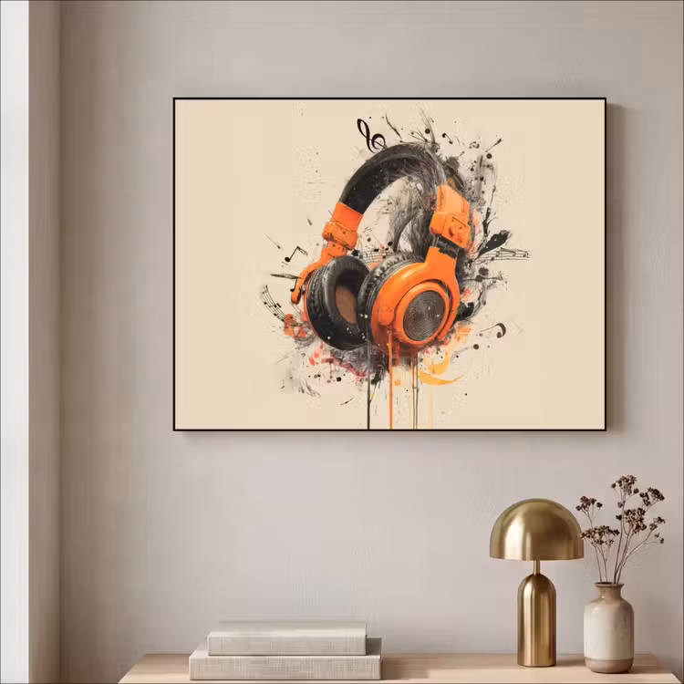 Koptelefoon - Oranje - Explosief Textielframe zwart klein -sfeer2