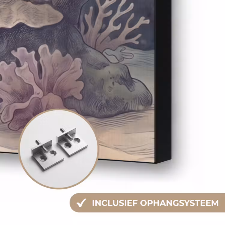 Koraal - Onderwater - Natuur - Roze Textielframe zwart klein -USP_ophangsysteemNL