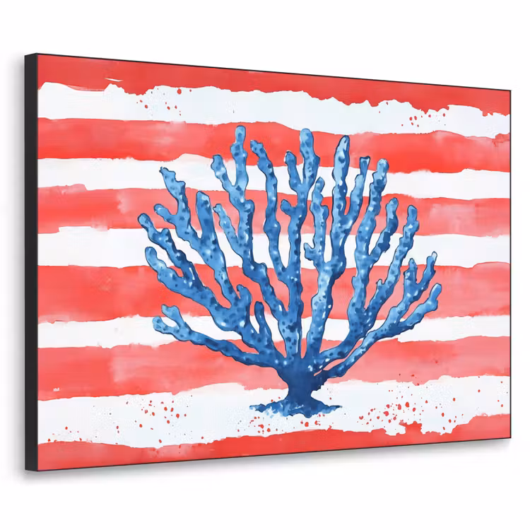 Koraal - Verfstructuur - Rood - Blauw Textielframe - compleet frame klein -3d