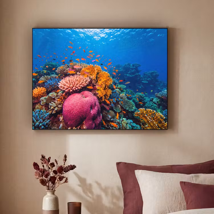 Koraal - Vissen - Oceaan - Natuur - Kleurrijk Textielframe zwart klein -sfeer1
