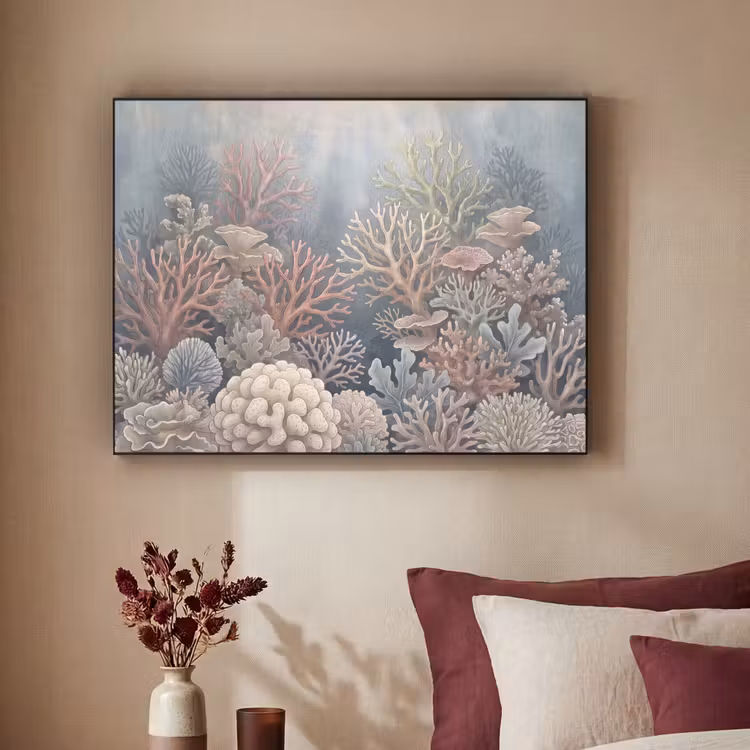 Koraal - Zeeleven - Onderwater - Illustratie - Natuur Textielframe zwart klein -sfeer1