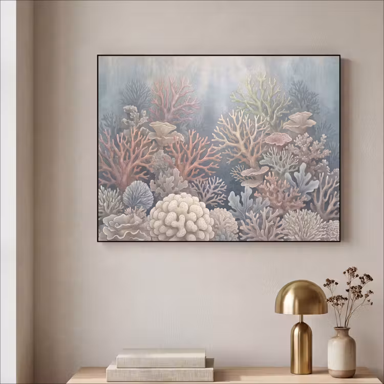 Koraal - Zeeleven - Onderwater - Illustratie - Natuur Textielframe zwart klein -sfeer2