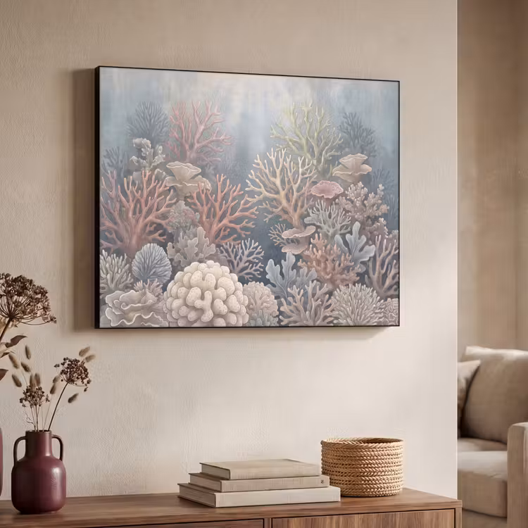 Koraal - Zeeleven - Onderwater - Illustratie - Natuur Textielframe zwart klein -sfeer3