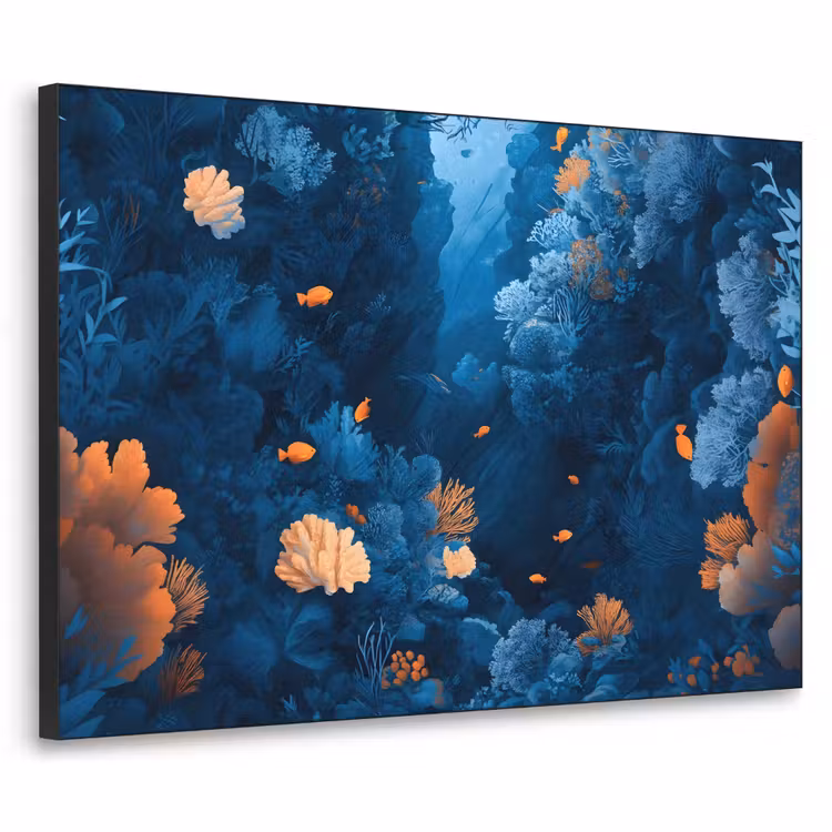 Koraalrif - Vissen - Oceaan - Blauw Textielframe zwart klein -3d