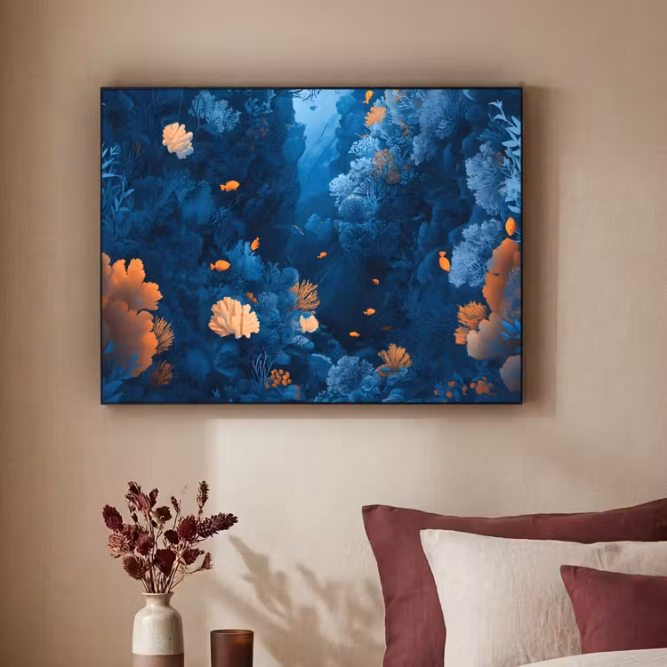 Koraalrif - Vissen - Oceaan - Blauw Textielframe - compleet frame klein -sfeer1