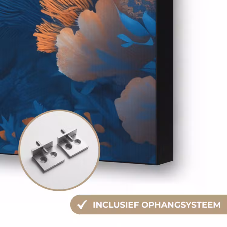 Koraalrif - Vissen - Oceaan - Blauw Textielframe zwart klein -USP_ophangsysteemNL