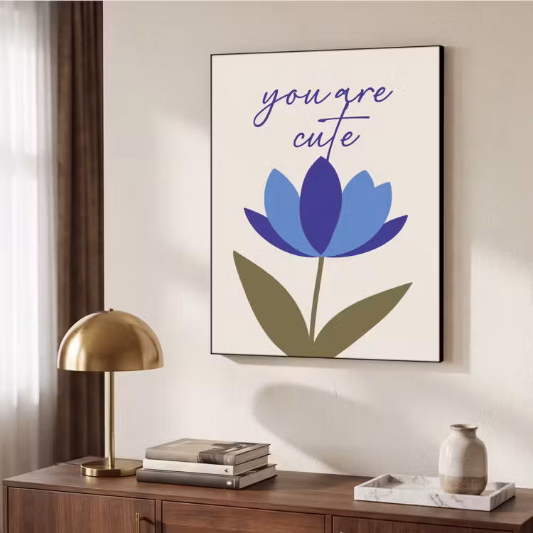 Korenbloem - Valentijn - Bloem - Blauw Textielframe zwart klein -sfeer3