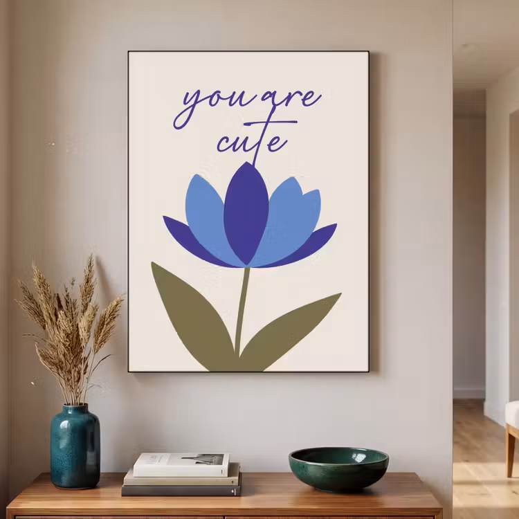 Korenbloem - Valentijn - Bloem - Blauw Textielframe zwart klein -sfeer1