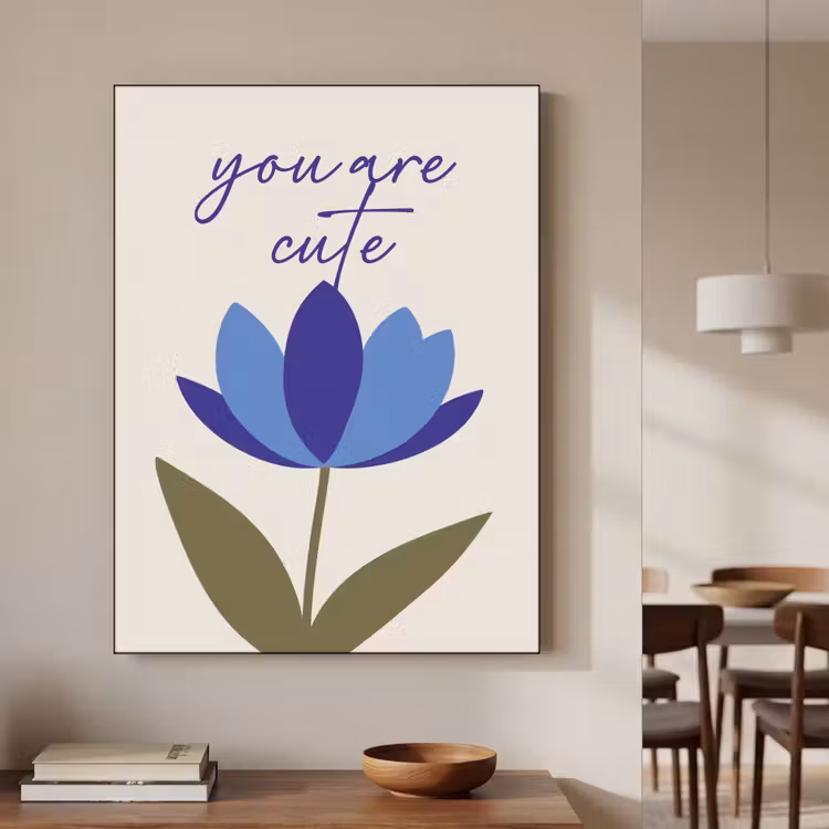 Korenbloem - Valentijn - Bloem - Blauw Textielframe - compleet frame klein -sfeer2