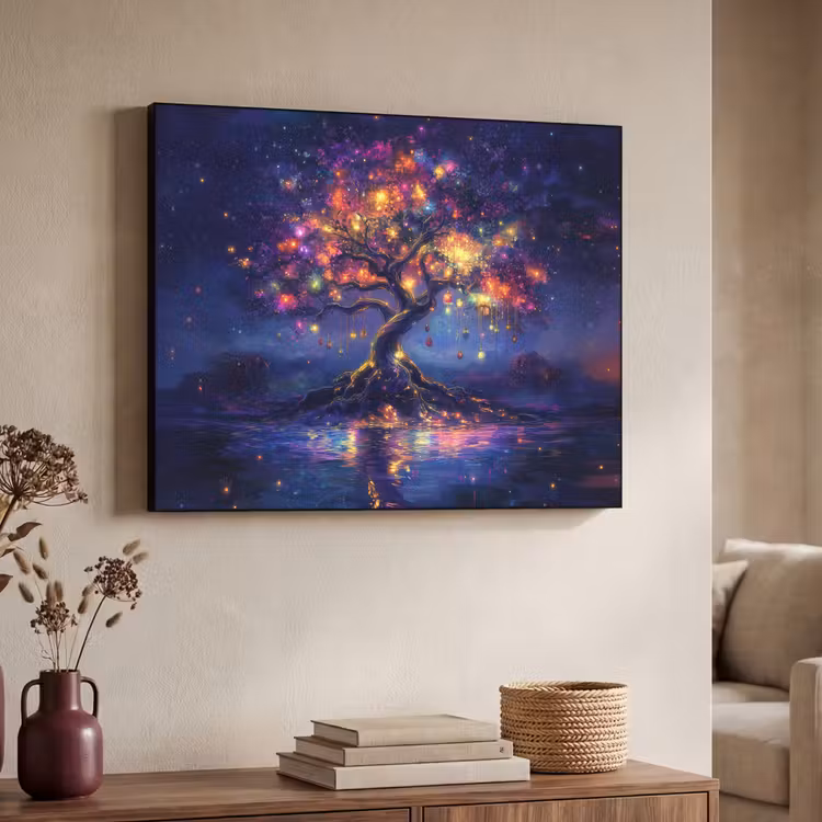 Kosmisch - lichtboom - Kerst - Kleurrijk Textielframe zwart klein -sfeer3