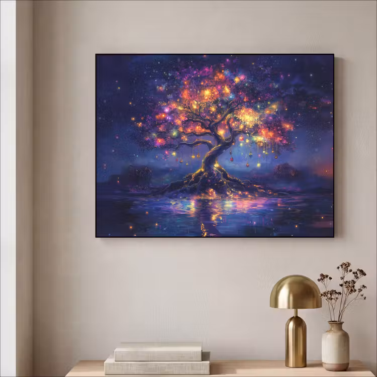 Kosmisch - lichtboom - Kerst - Kleurrijk Textielframe - compleet frame klein -sfeer2