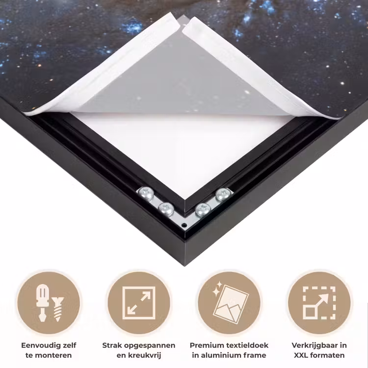 Kosmos - Sterrenstelsel - Donker Textielframe zwart klein -USP_feed_closeupNL