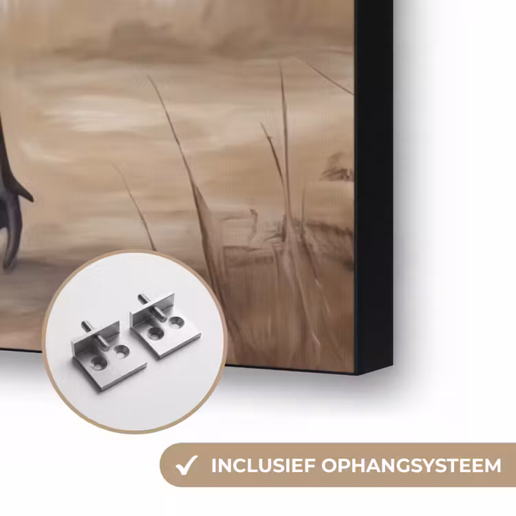 Kraanvogel - Natuur - Realistisch Textielframe zwart klein -USP_ophangsysteemNL