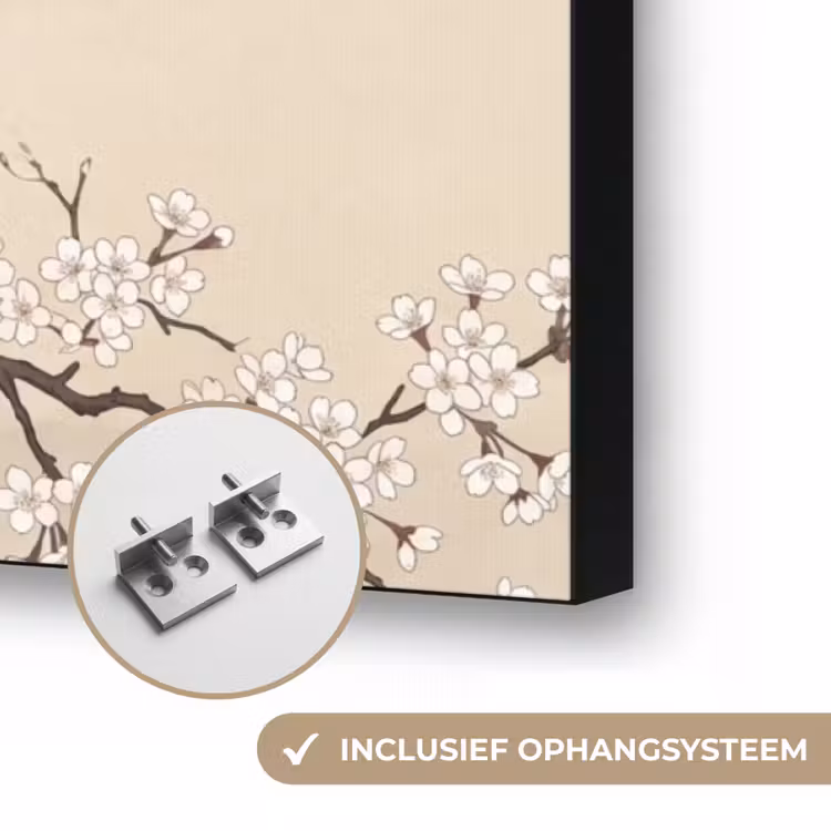 Kraanvogels - Bloesem - Beige Textielframe zwart klein -USP_ophangsysteemNL