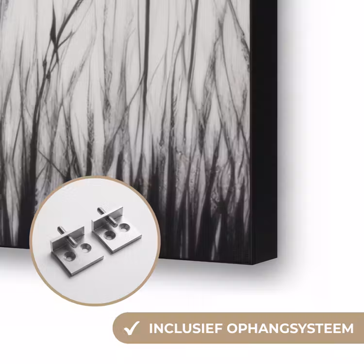 Kraanvogels - Gras - Hartvorm - Zwart Textielframe zwart klein -USP_ophangsysteemNL