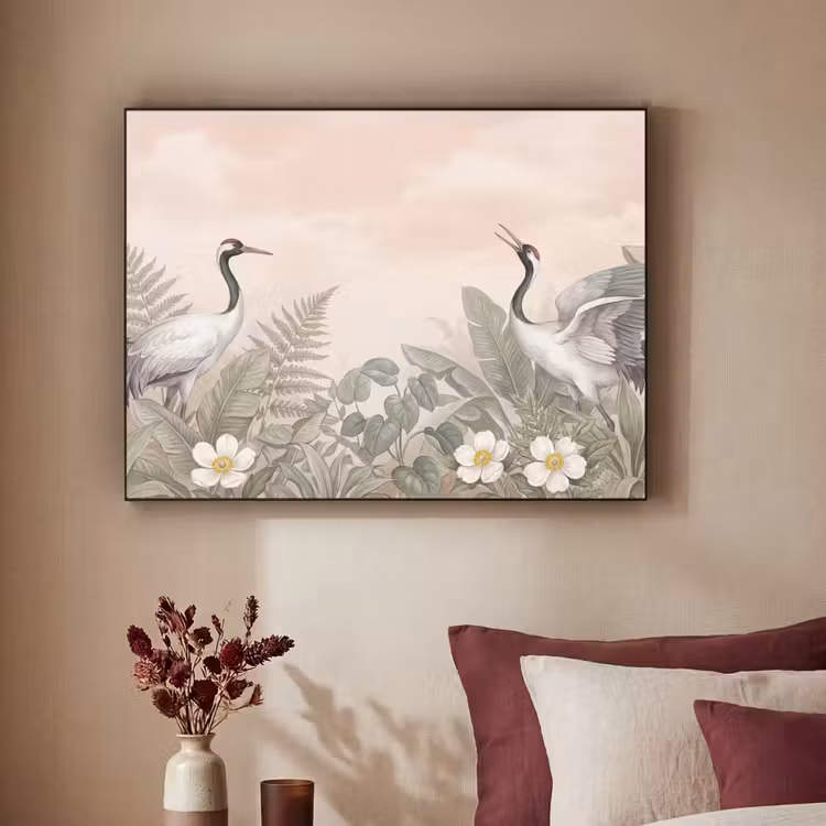 Kraanvogels - Natuur - Roze Textielframe zwart klein -sfeer1