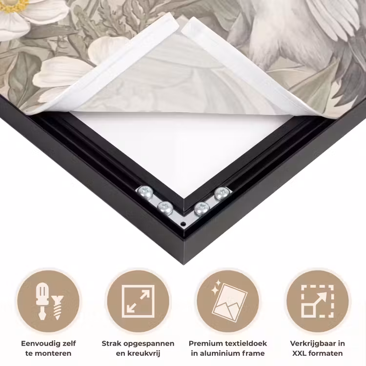 Kraanvogels - Natuur - Roze Textielframe zwart klein -USP_feed_closeupNL