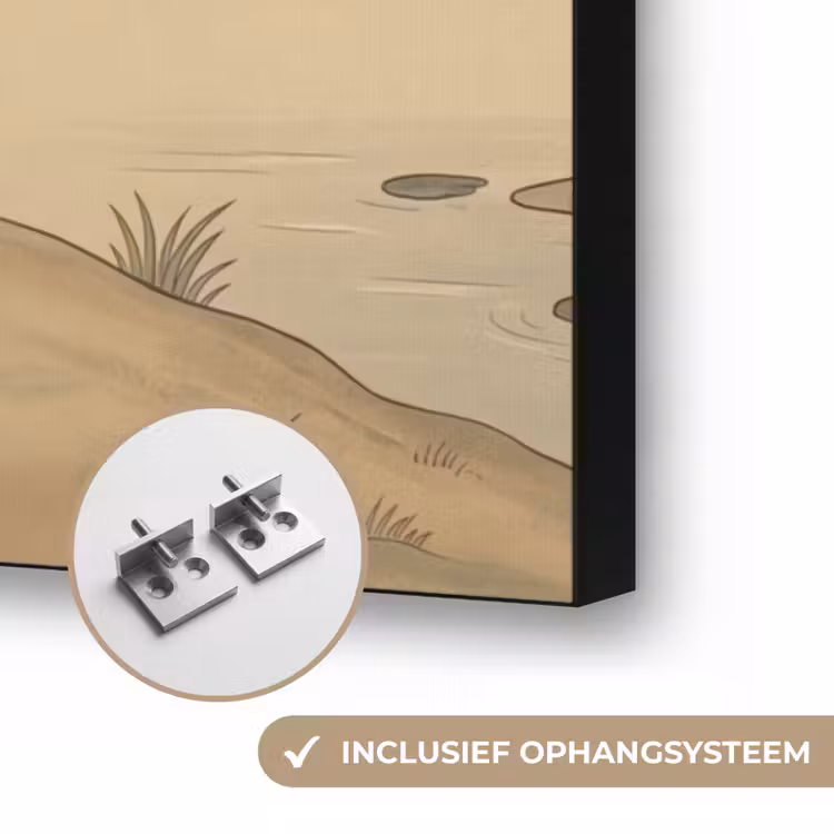 Kraanvogels - Water - Beige Textielframe zwart klein -USP_ophangsysteemNL