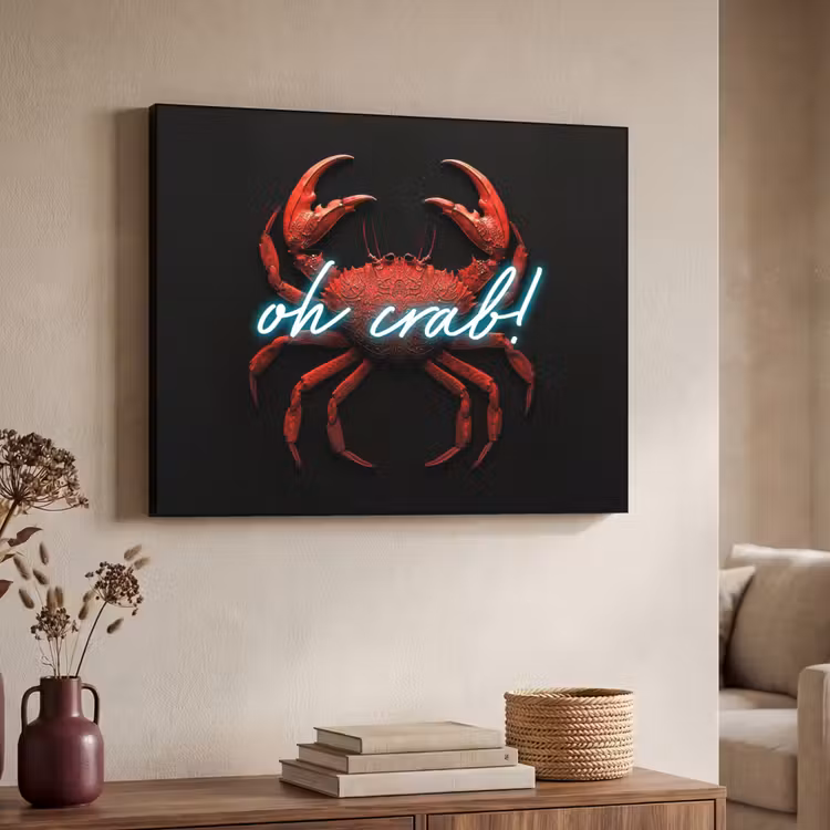 Krab - Rood - Neon - Quote Textielframe zwart klein -sfeer3