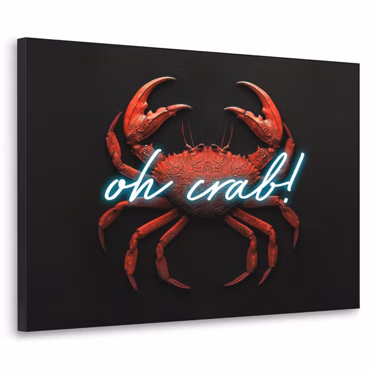 Krab - Rood - Neon - Quote Textielframe zwart klein -3d