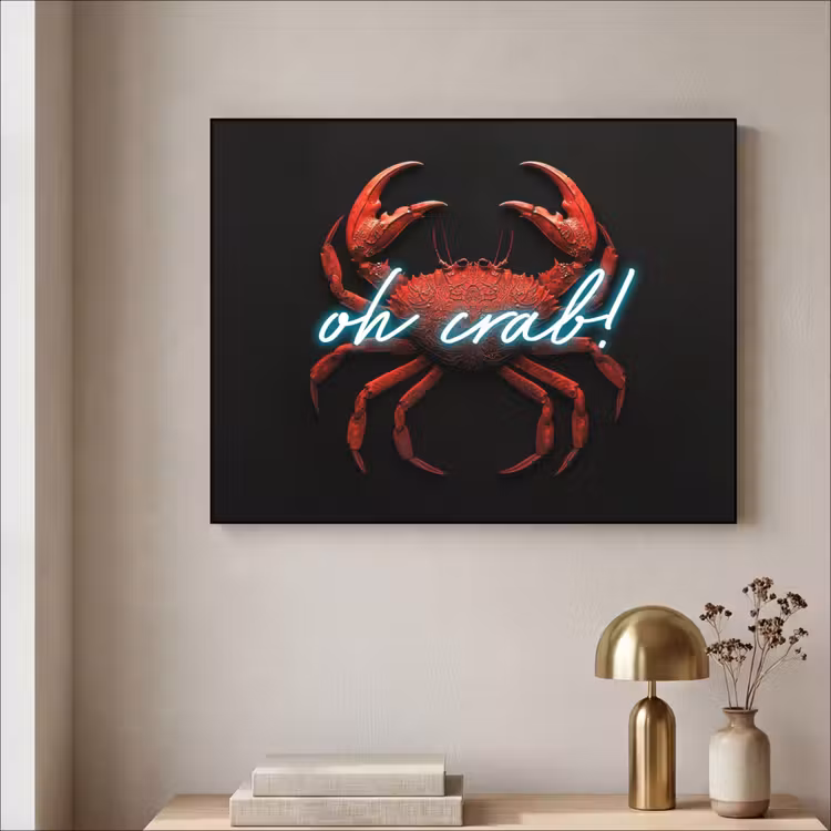 Krab - Rood - Neon - Quote Textielframe zwart klein -sfeer2
