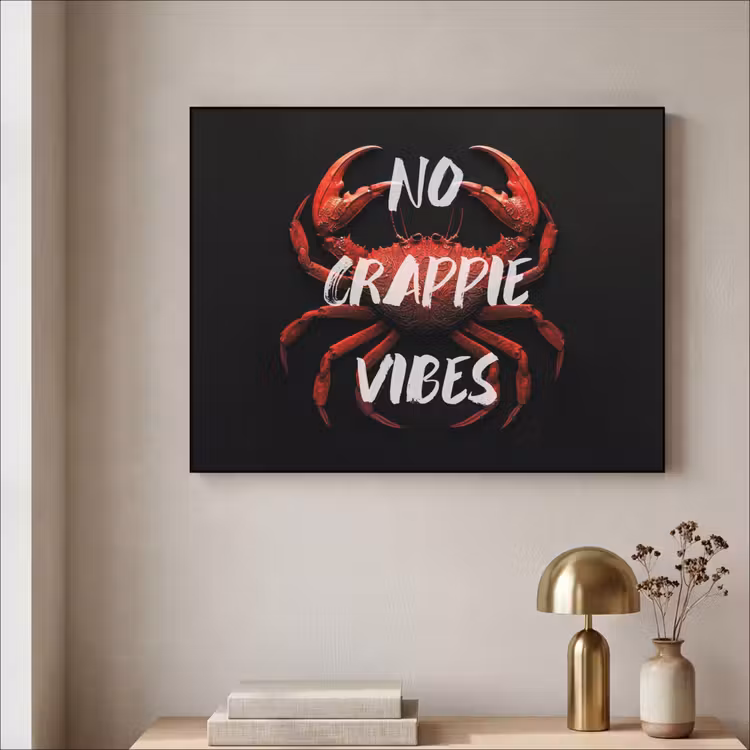 Krab - Rood - Tekst - Zwart Textielframe - compleet frame klein -sfeer2